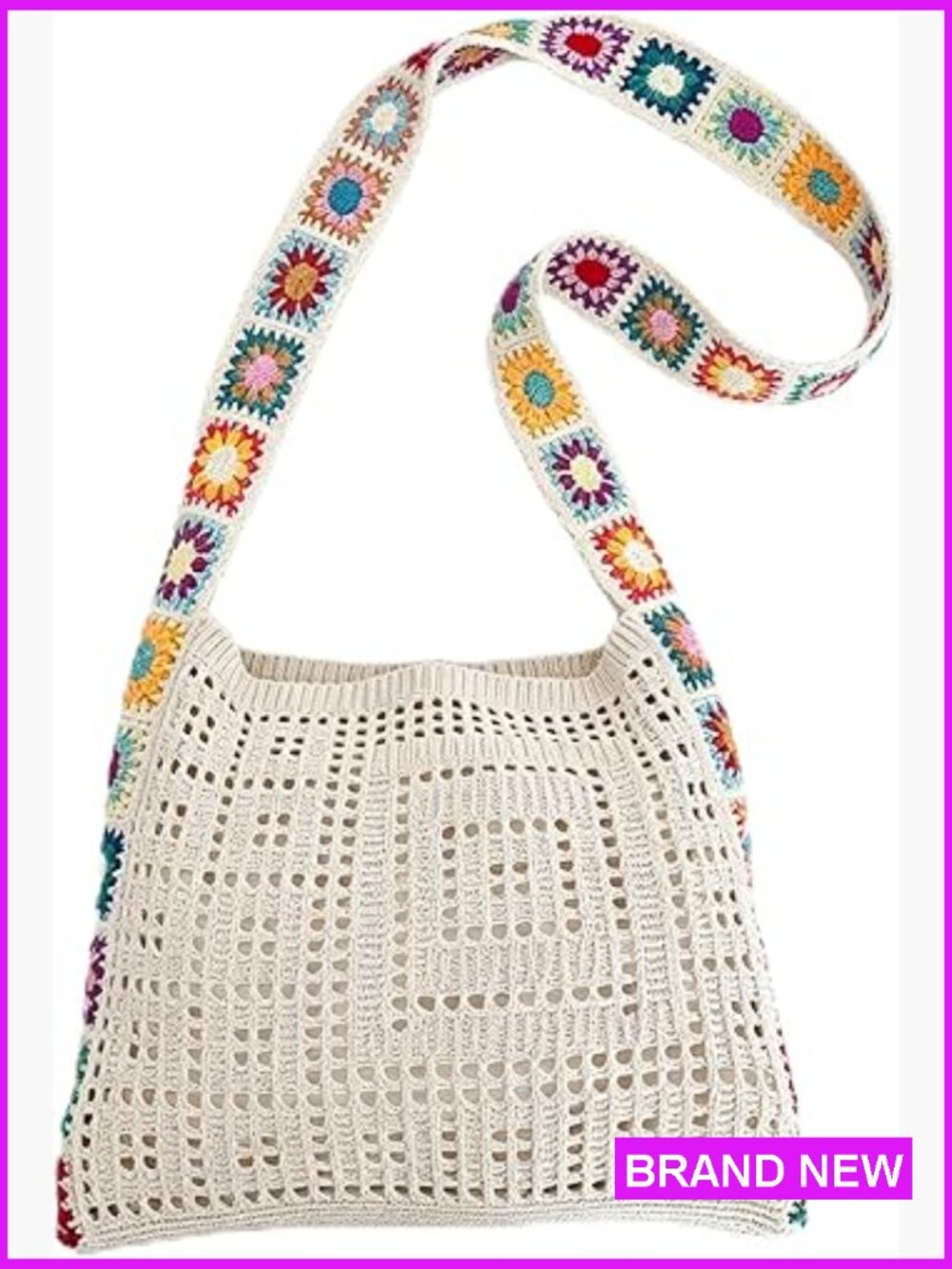 Boho Crochet Tote Bag Shoulder Bag Knit Hollow Out Crossbody Purse Travel